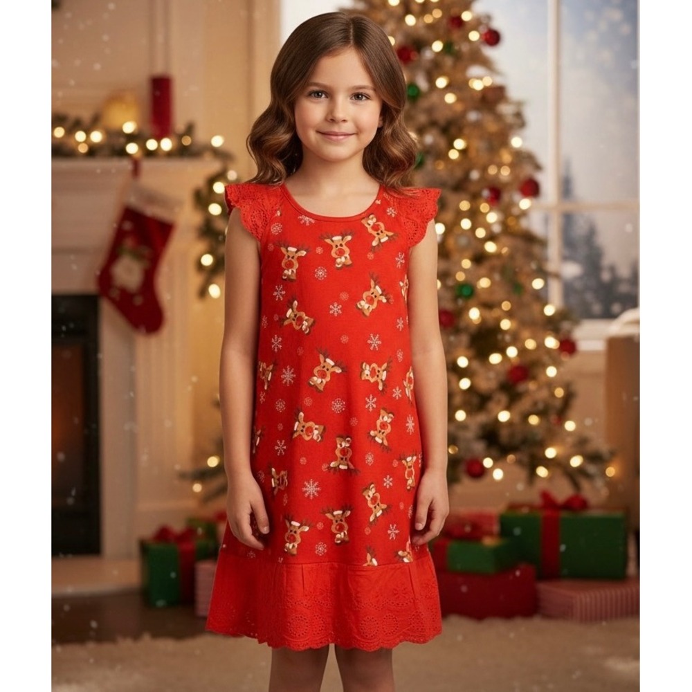 NEW Rudolph Reindeer Girls 7-8 Christmas Long‎ Night Gown Sleepwear